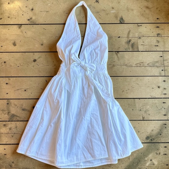 VENUS Dresses & Skirts - Venus White Halter Sun Dress Size 4 Cotton Tie Waist Summer Fit & Flare
